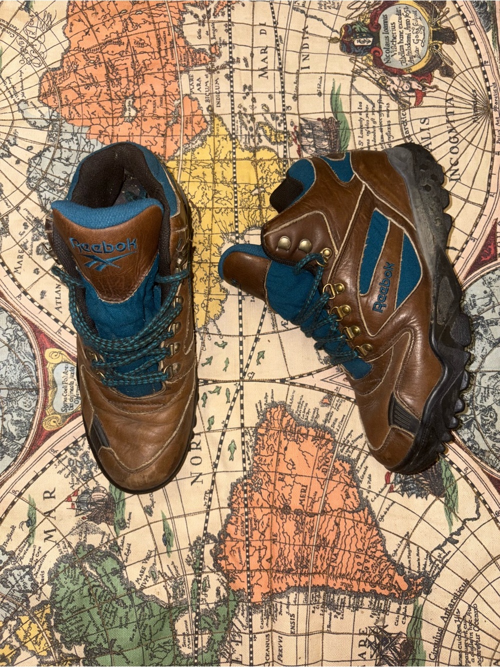 Reebok Brown and Teal Men’s Leather Hiking Boots